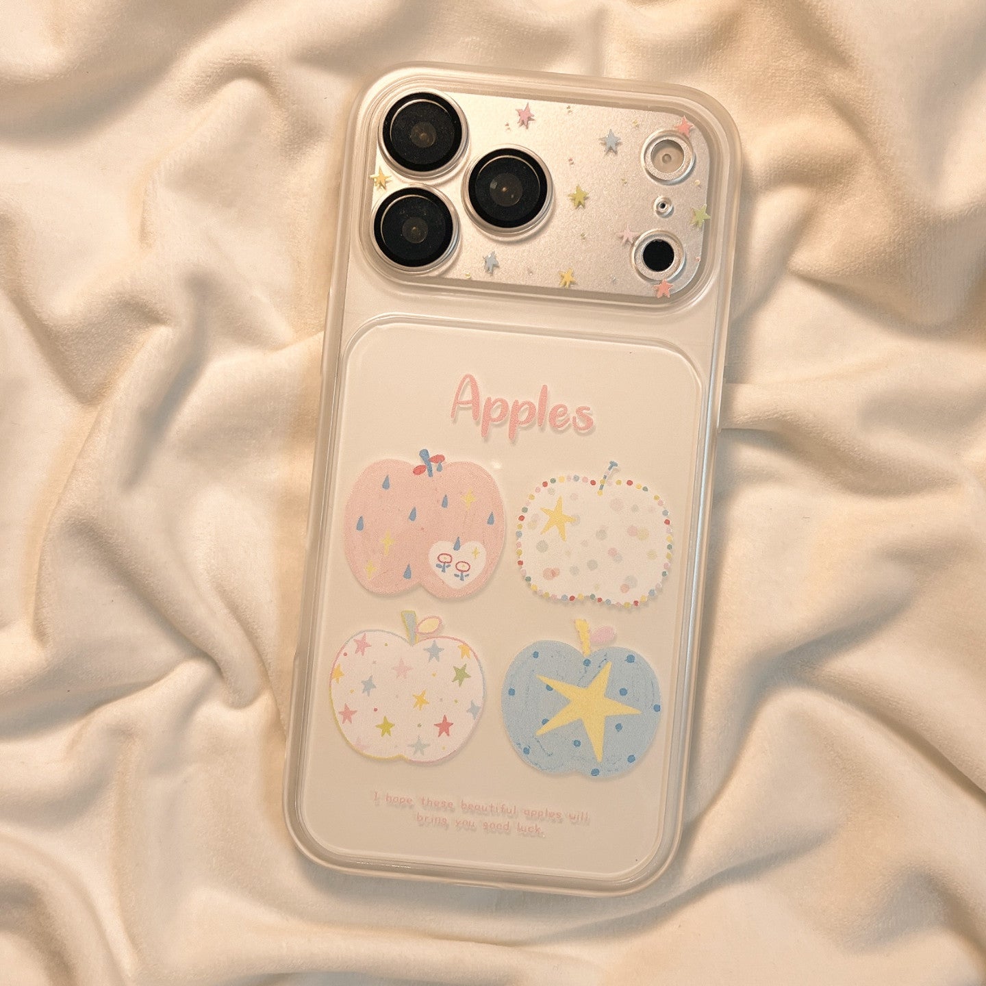 Pastel Apple Print iPhone Case with Beaded Chain