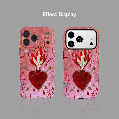 Vintage Burning Heart Embossed Art iPhone Case
