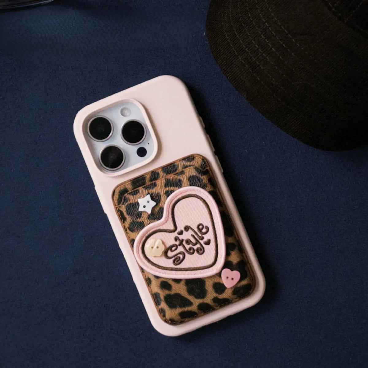 Cute Leopard Print Magsafe Card Case with Embroidered Heart Patch SEACASE