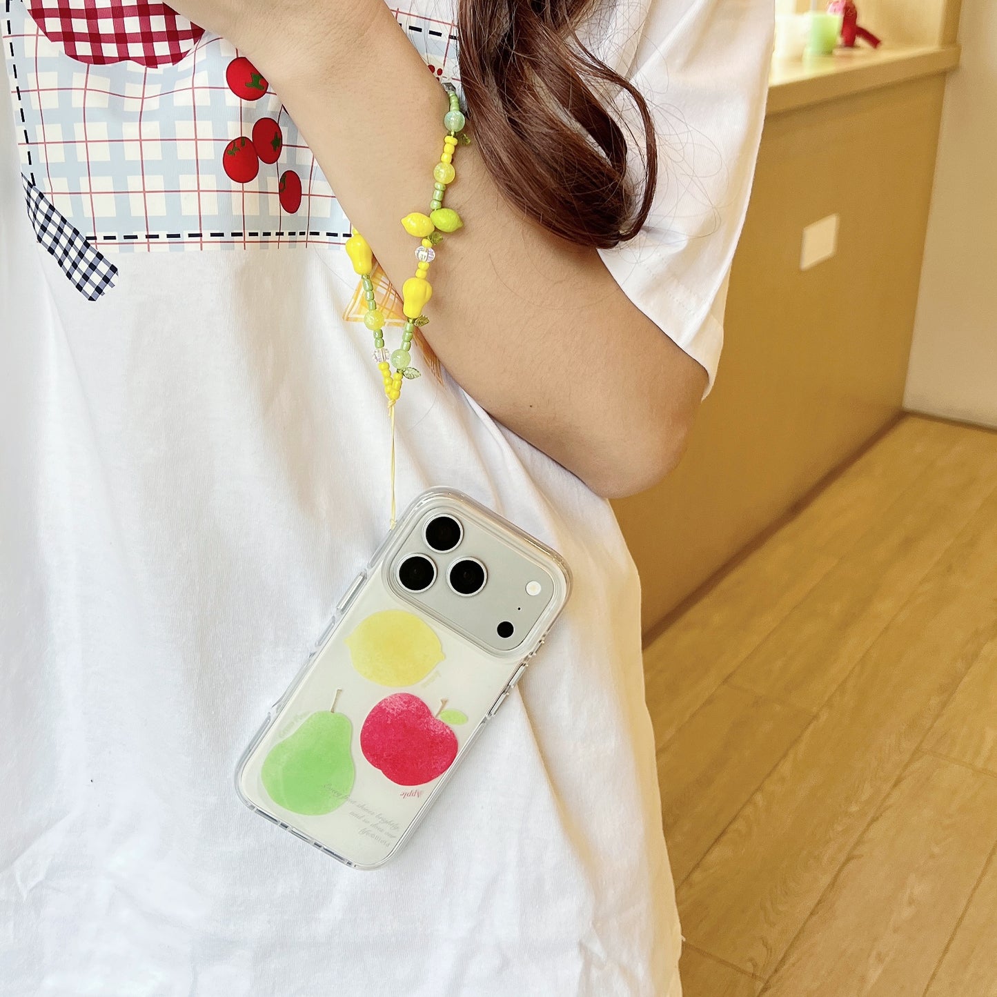 Watercolor Fruit Print iPhone Case with Lemon Bead Chain
