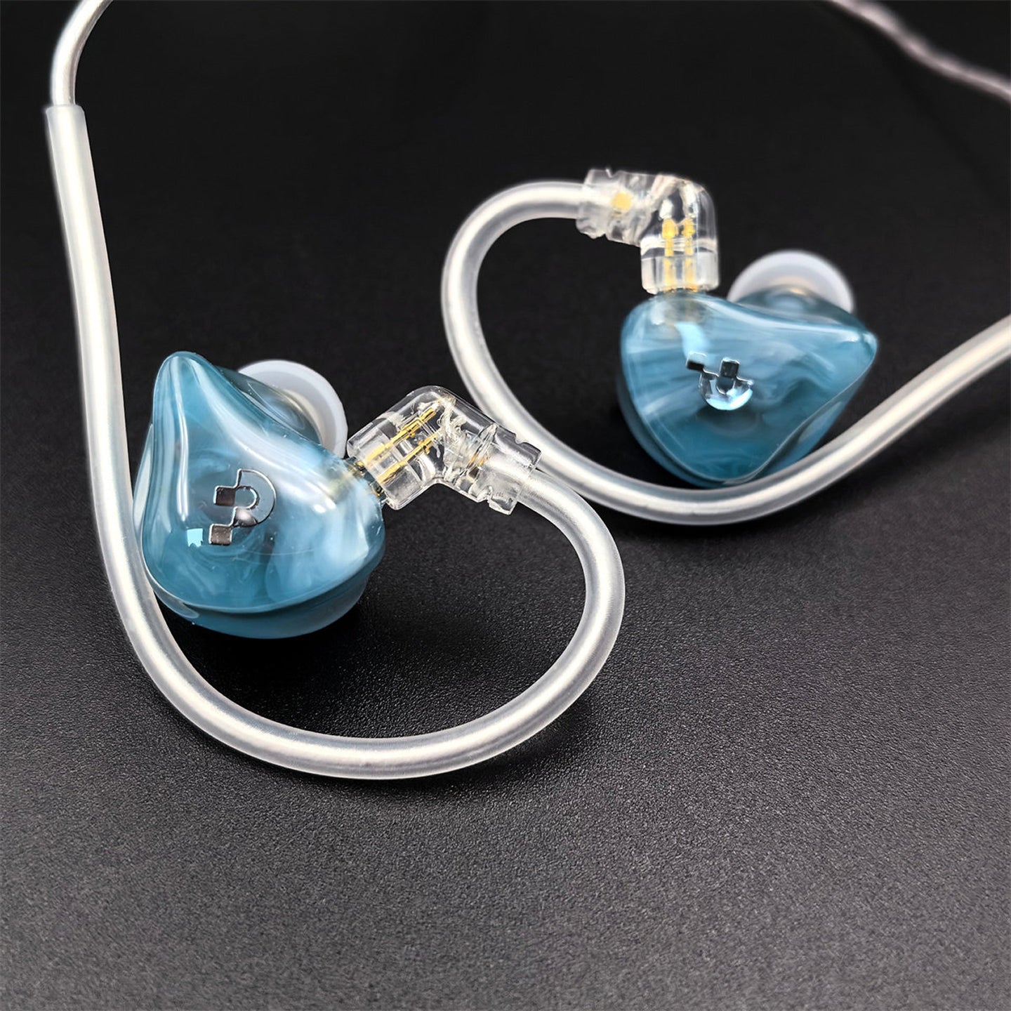 Pixel Art Resin Wired In Ear Earphones, Crystal Blue Headphones with Optional Mic & Type-C Plug for Daily Music Calls