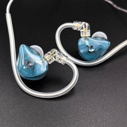 Pixel Art Resin Wired In Ear Earphones, Crystal Blue Headphones with Optional Mic & Type-C Plug for Daily Music Calls