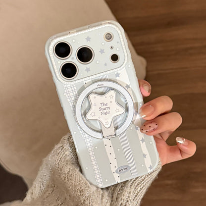 Ice Blue Polka Dot & Bow MagSafe iPhone Case with Heart Stand