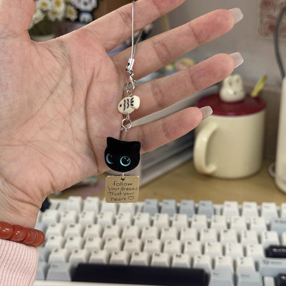 Cute Flocked Black Cat Keychain, Phone Charm Bag Pendant