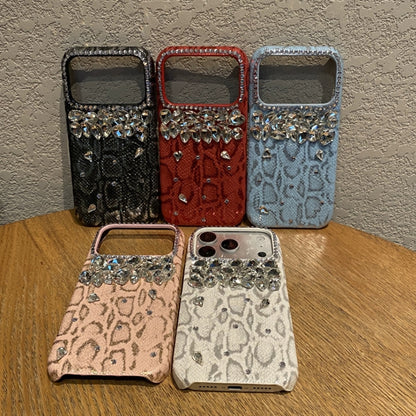 Snake‑Skin Rhinestone iPhone Case, Bling Diamond Embossed Protective Cover