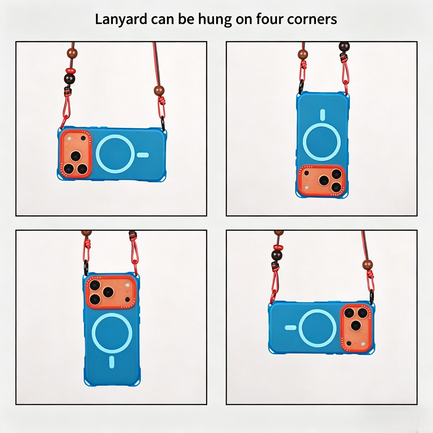 Solid Color Frosted MagSafe iPhone Case, Four-Corner Lanyard Hole Shockproof Protective Cover