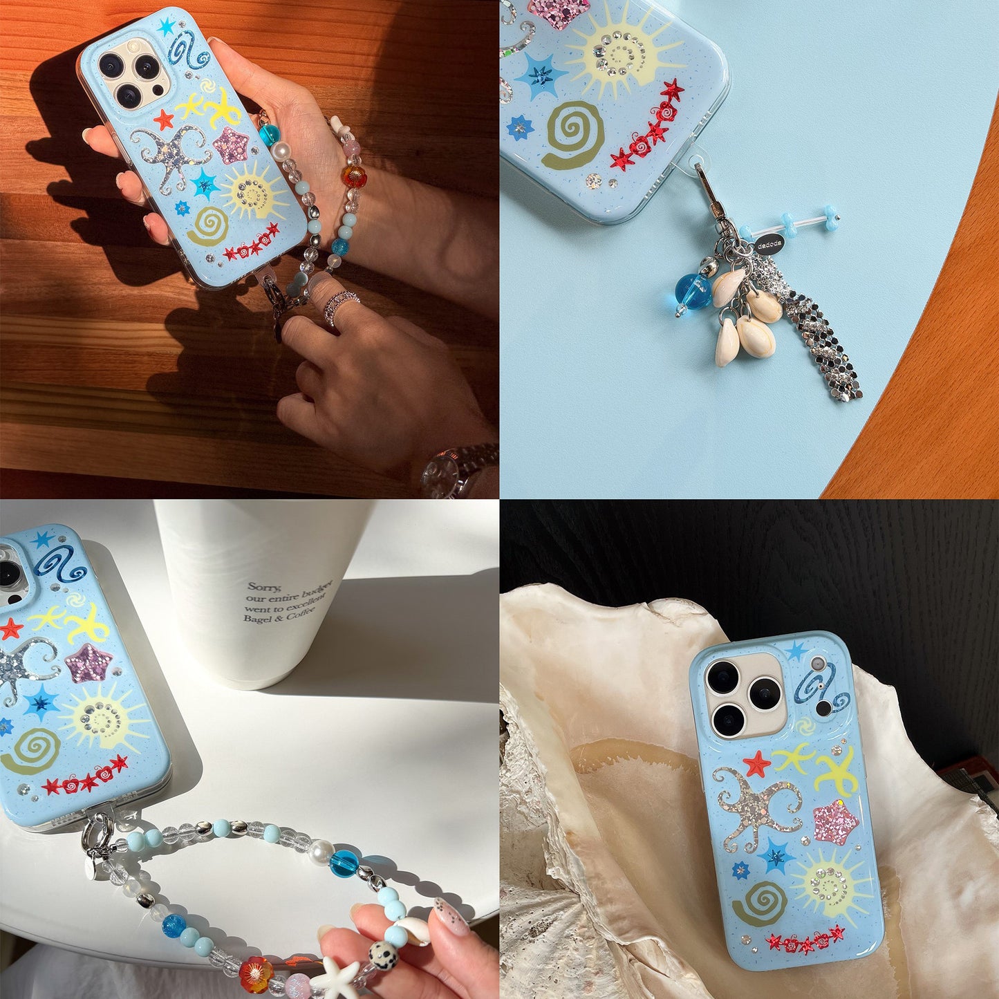 Ocean & Beach Themed iPhone Case with Beaded Strap & Charm