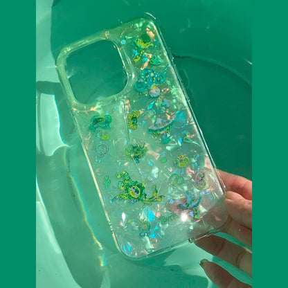 Green Iridescent Shell‑Texture Mushroom iPhone Case, Fresh Nature‑Style Protective Cover