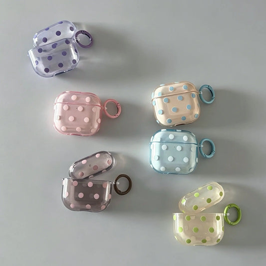 Fresh Transparent Polka‑Dot AirPods Case, Simple TPU Protective Cover with Color‑Matched Ring Clasp SEACASE