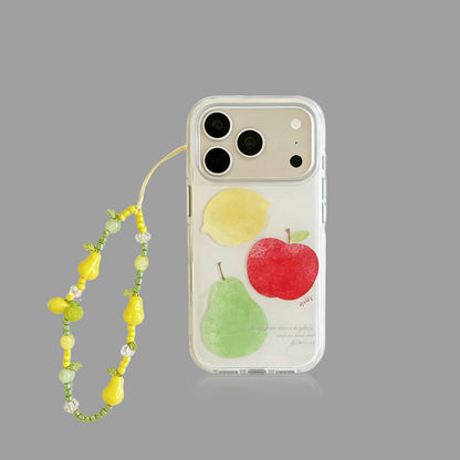 Watercolor Fruit Print iPhone Case with Lemon Bead Chain
