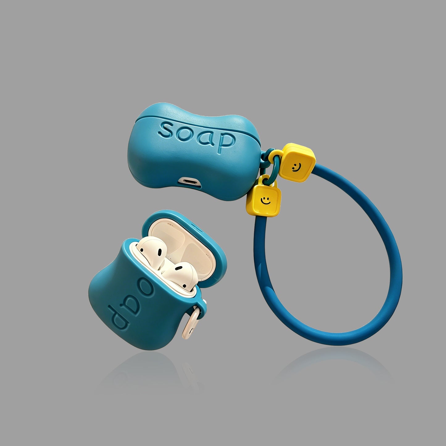 Blue Soap Silicone AirPods Case with Wrist Strap