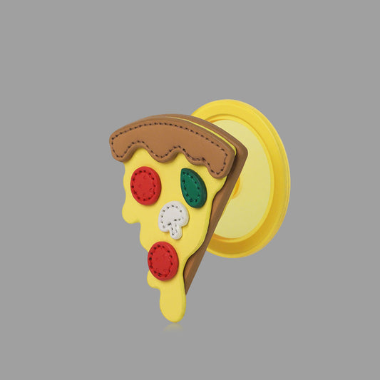 3D Pizza Slice MagSafe Phone Holder, Food-themed Stand with Faux Leather Design