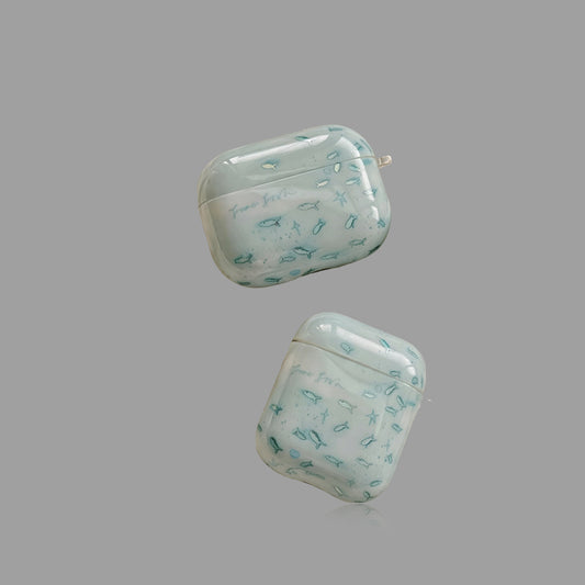 Clear Mint Blue Iridescent Fish Airpods Case