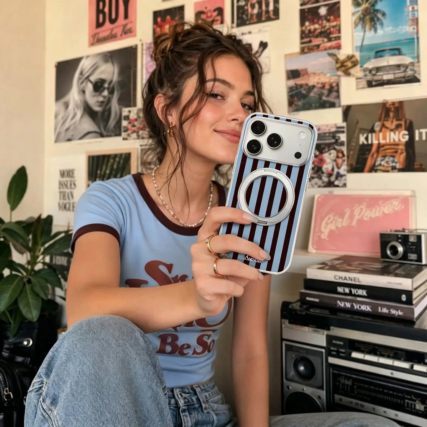 Classic Blue Brown Striped Magnetic iPhone Case  SeaCase