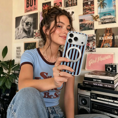 Classic Blue Brown Striped Magnetic iPhone Case  SeaCase