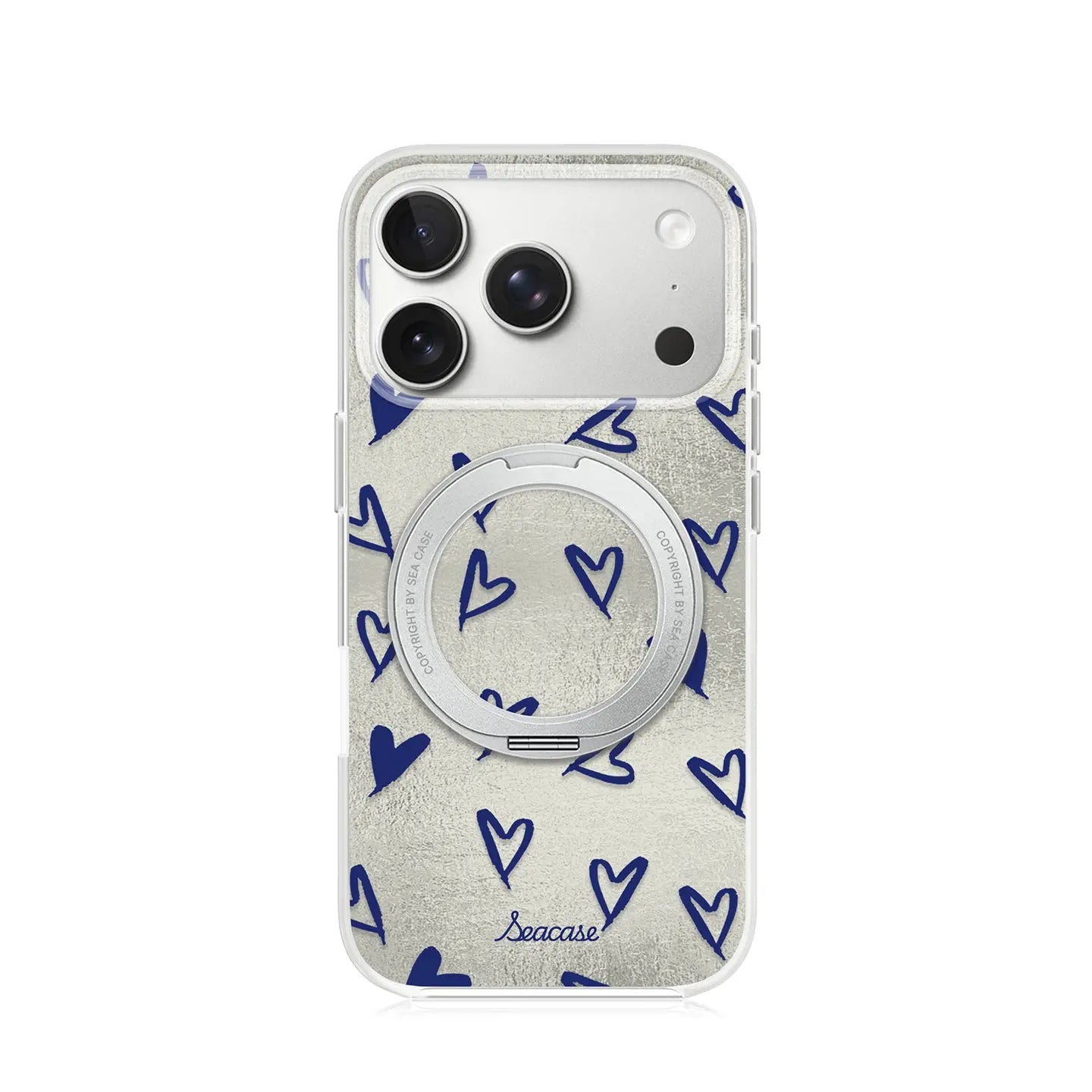 White Blue Heart iPhone Case with MagSafe Ring Stand  SeaCase