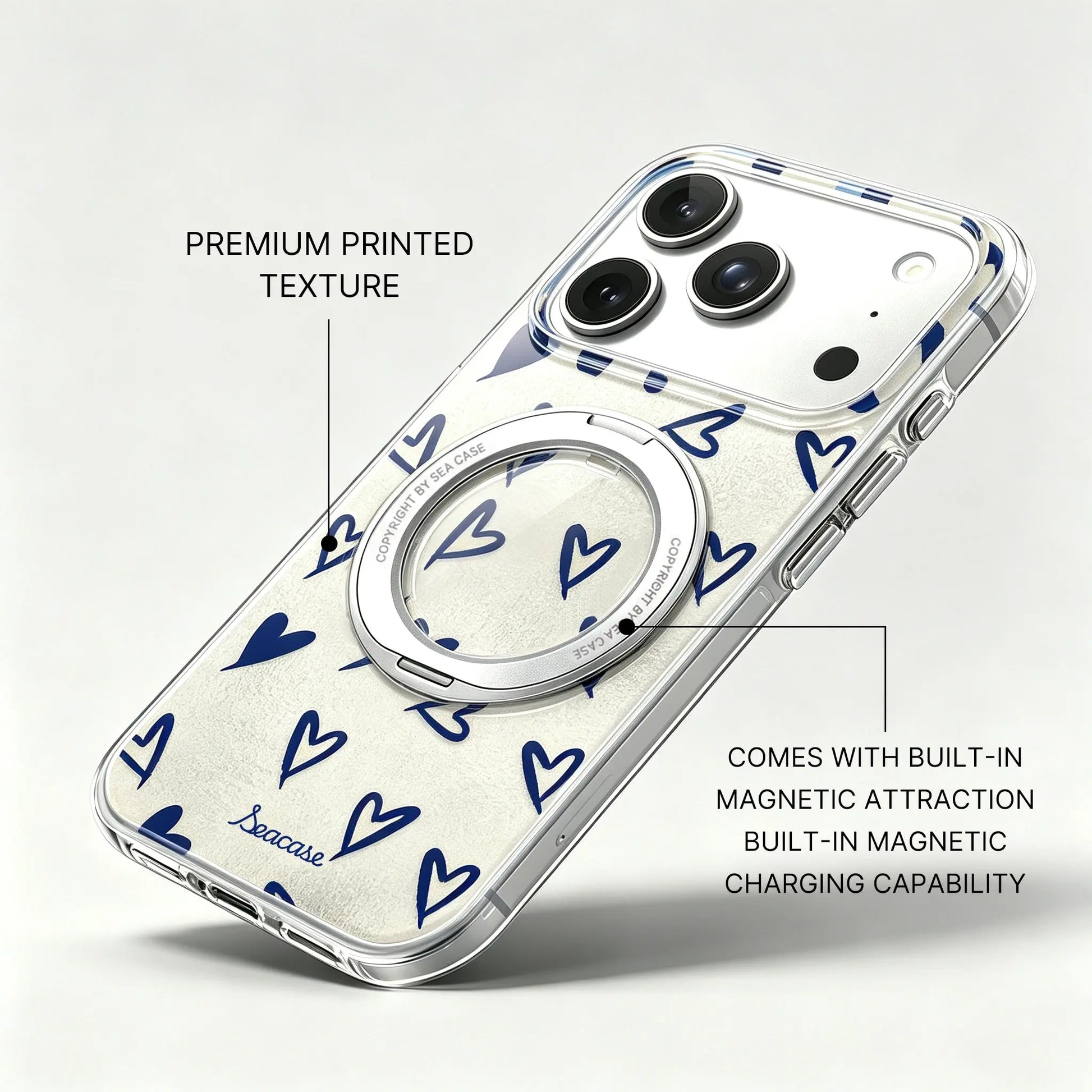Crush Minimal Silver Blue Sketch Heart iPhone Case  SeaCase