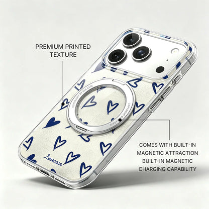 White Blue Heart iPhone Case with MagSafe Ring Stand  SeaCase