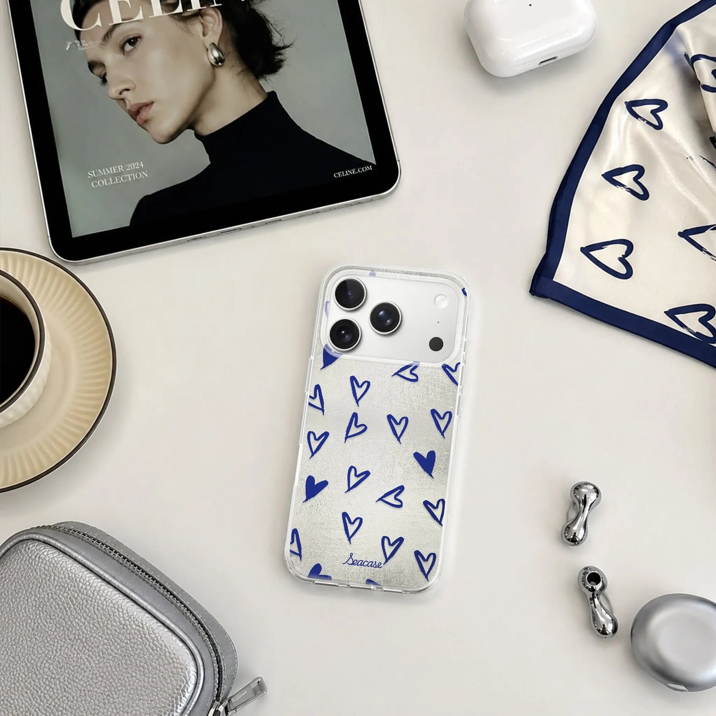 Crush Minimal Silver Blue Sketch Heart iPhone Case  SeaCase