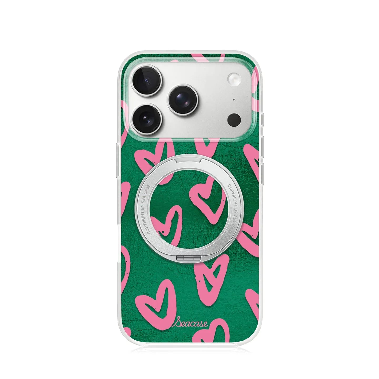 Green Pink Heart iPhone Case with MagSafe Ring Stand  SeaCase