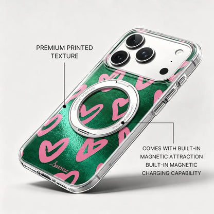 Green Pink Heart iPhone Case with MagSafe Ring Stand  SeaCase