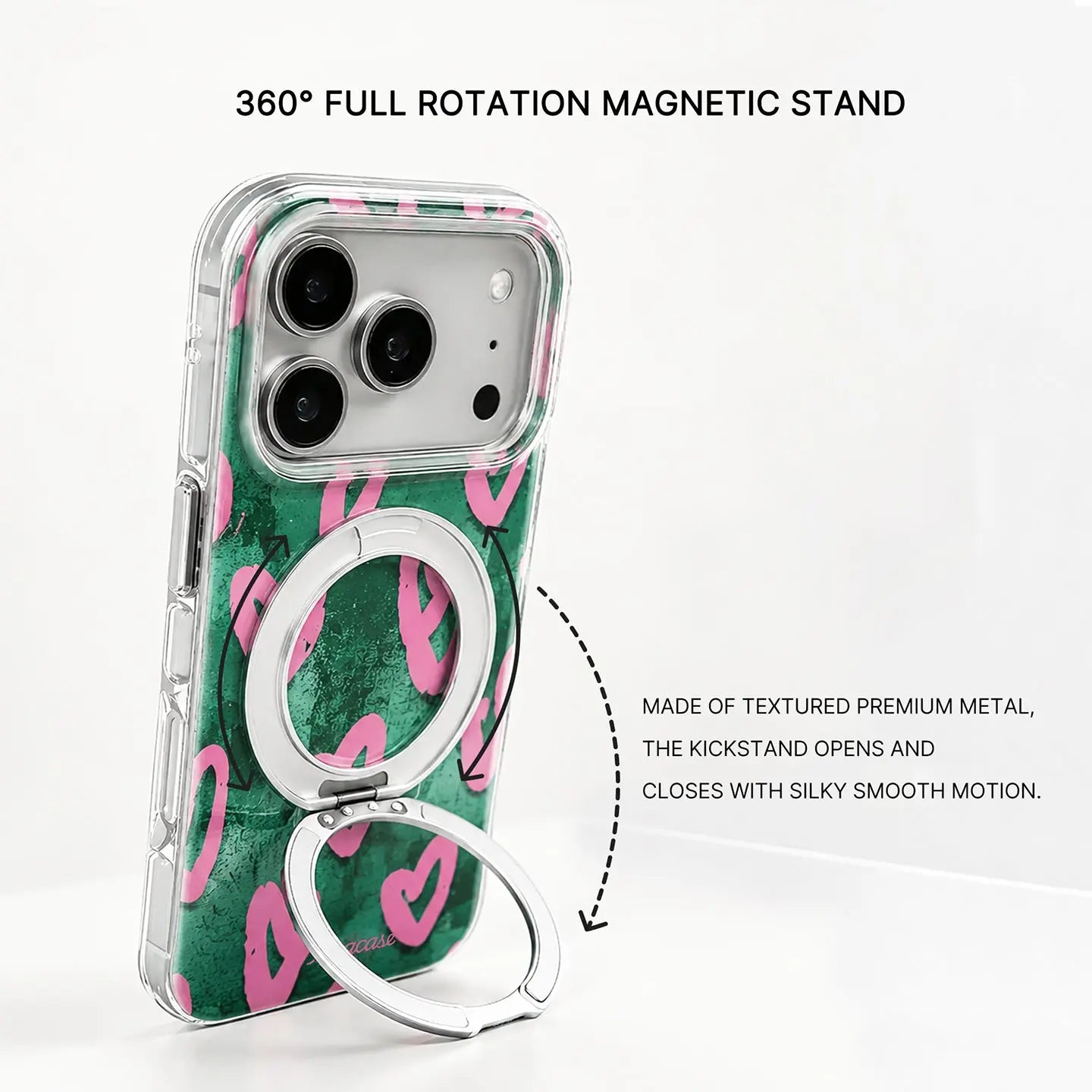 Green Pink Heart iPhone Case with MagSafe Ring Stand  SeaCase