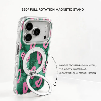 Green Pink Heart iPhone Case with MagSafe Ring Stand  SeaCase