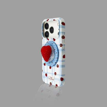 Blue White Plaid Strawberry Print iPhone Case