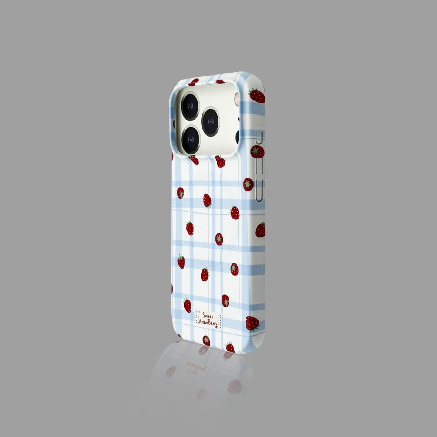 Blue White Plaid Strawberry Print iPhone Case