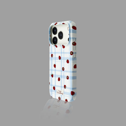 Blue White Plaid Strawberry Print iPhone Case
