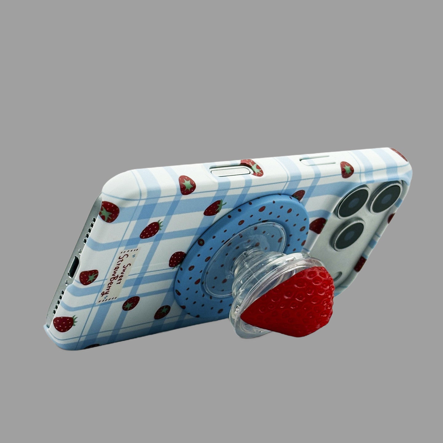 Blue White Plaid Strawberry Print iPhone Case