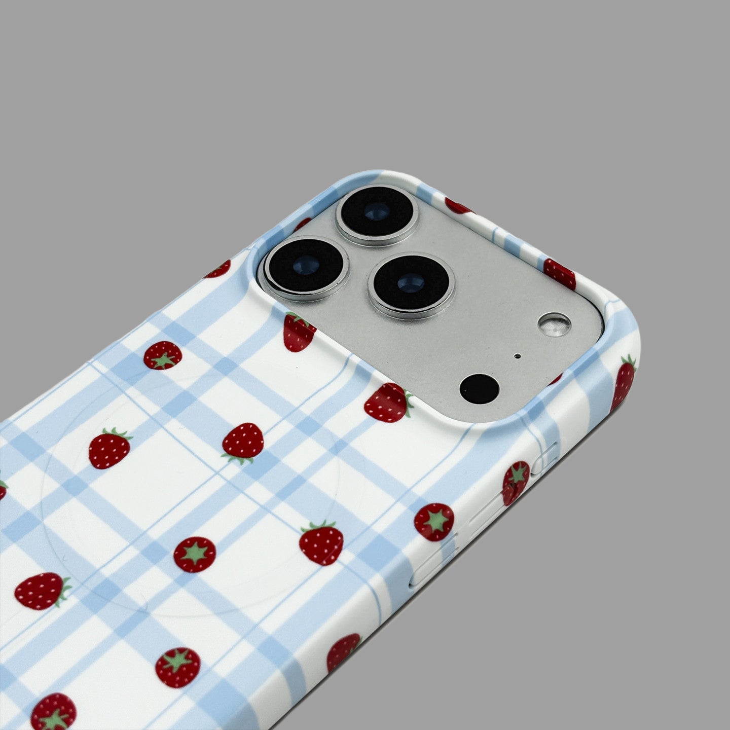 Blue White Plaid Strawberry Print iPhone Case