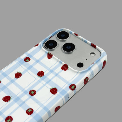 Blue White Plaid Strawberry Print iPhone Case