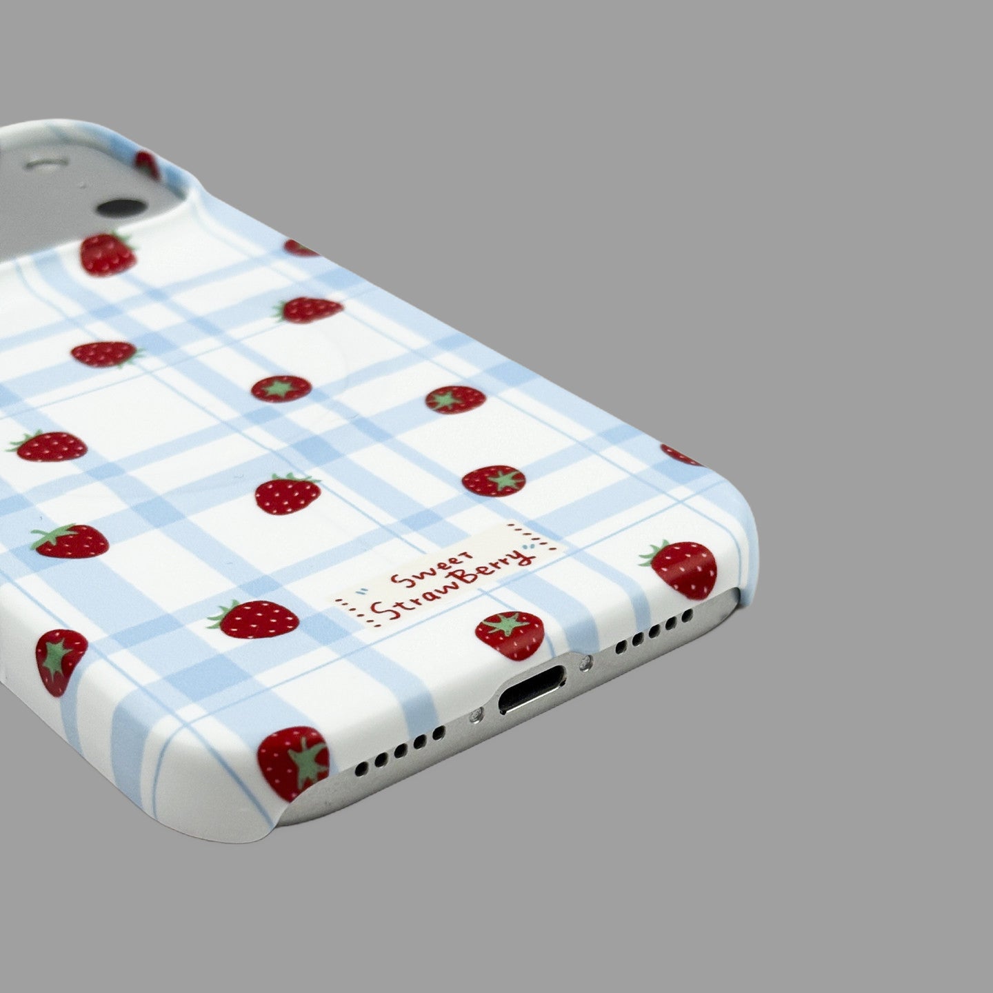 Blue White Plaid Strawberry Print iPhone Case
