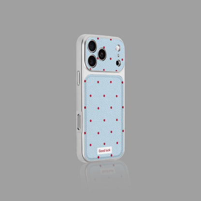 Polka Dot Leather iPhone Case with Wrist Strap Option