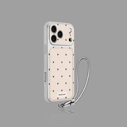 Polka Dot Leather iPhone Case with Wrist Strap Option