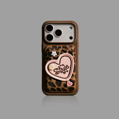 Cute Leopard Print Magsafe Card Case with Embroidered Heart Patch SEACASE
