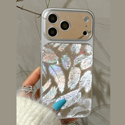 Silver Mirror Feather Pattern iPhone Case