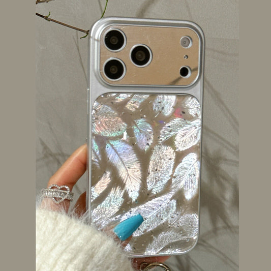 Silver Mirror Feather Pattern iPhone Case