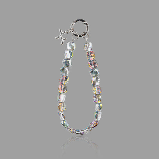 Iridescent Black-Plated Square Crystal Phone Wrist Lanyard