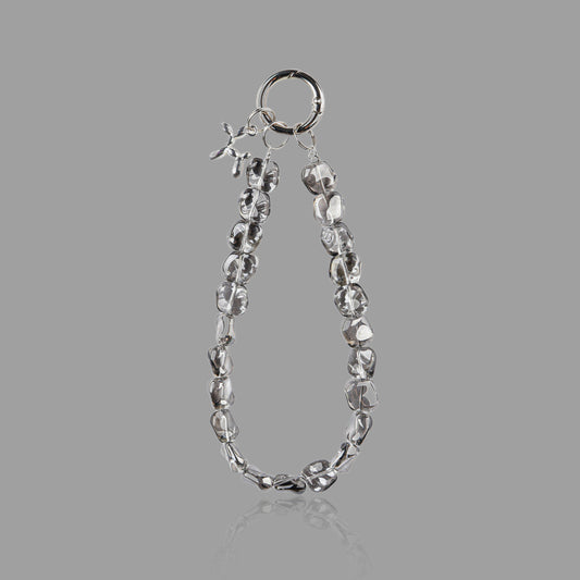 Iridescent Black-Plated Square Crystal Phone Wrist Lanyard