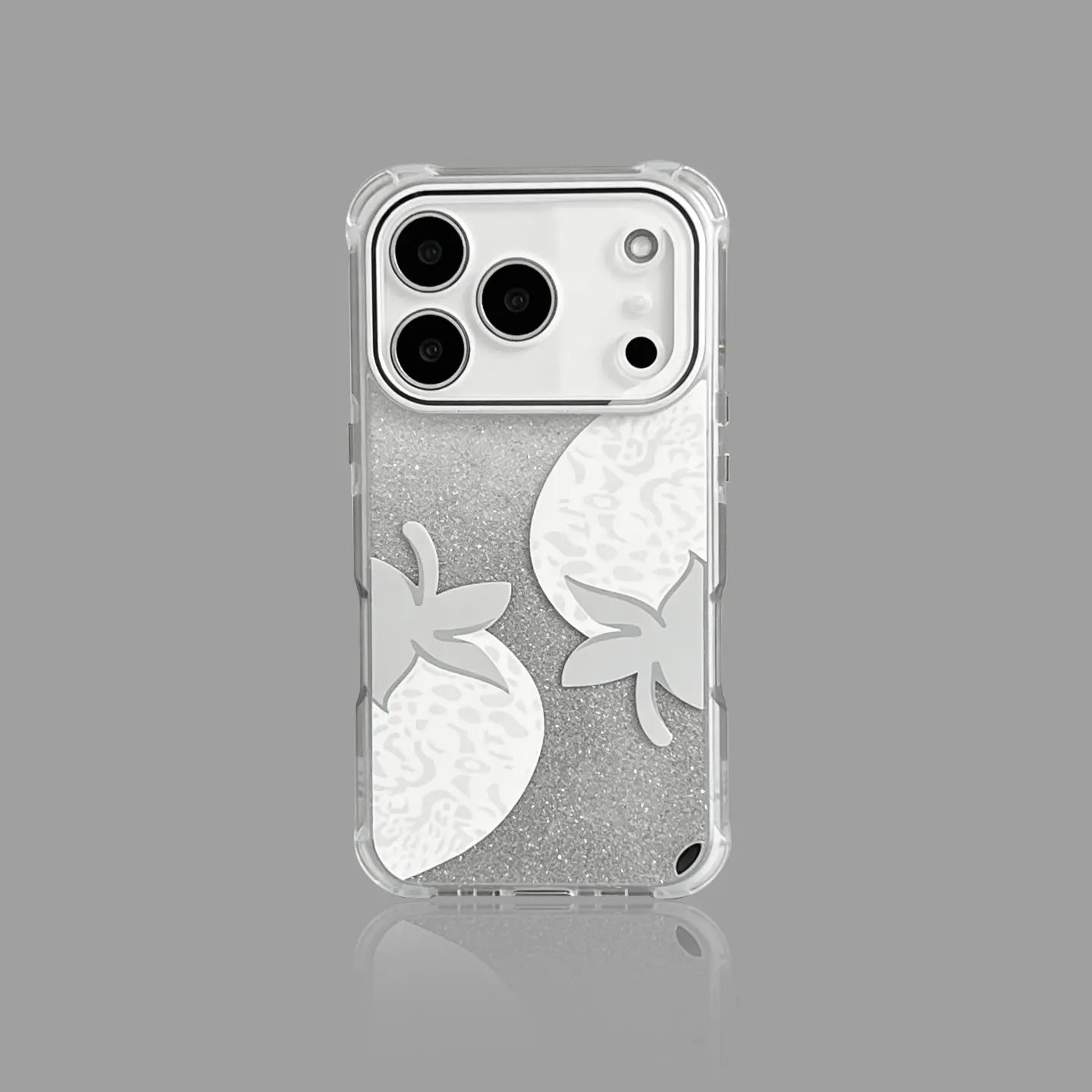 Transparent Gray Strawberry iPhone Case with Silver Leather Strap SEACASE