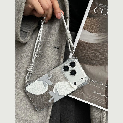 Transparent Gray Strawberry iPhone Case with Silver Leather Strap SEACASE