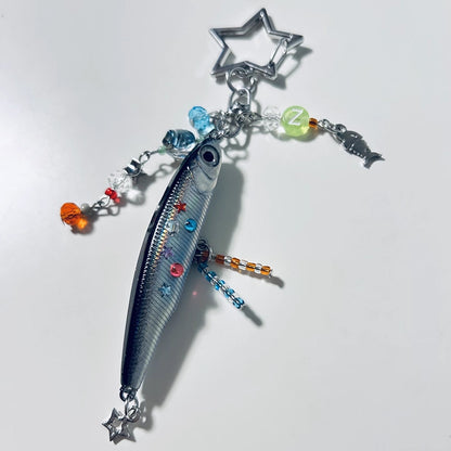 ヴィンテージ塩漬け魚キーホルダー、レトロ魚チャームバッグペンダント、Y2Kアクセサリー