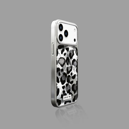 Vintage Black Leopard Print iPhone Case, Reflective Tin Foil Texture