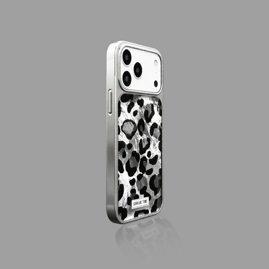 Vintage Black Leopard Print iPhone Case, Reflective Tin Foil Texture