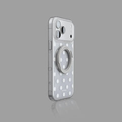 White Polka Dot Frosted Semi-Transparent iPhone Case with Built-in Ring Holder SEACASE