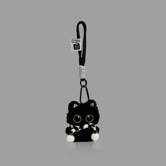 かわいい黒猫のぬいぐるみキーホルダー、やわらかバッグチャーム/カーペンダント