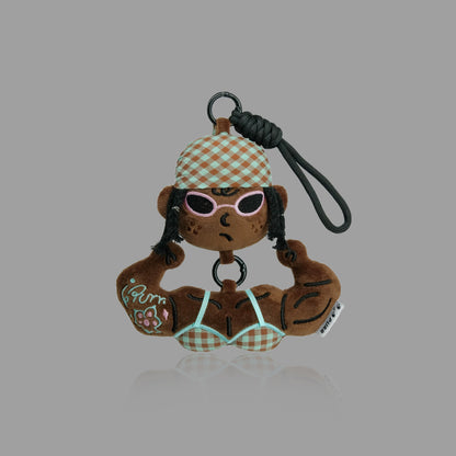 Dark Skin Muscle Fitness Girl/Boy Plush Keychain, Bag Charm/ Car Pendant, Funny Gift
