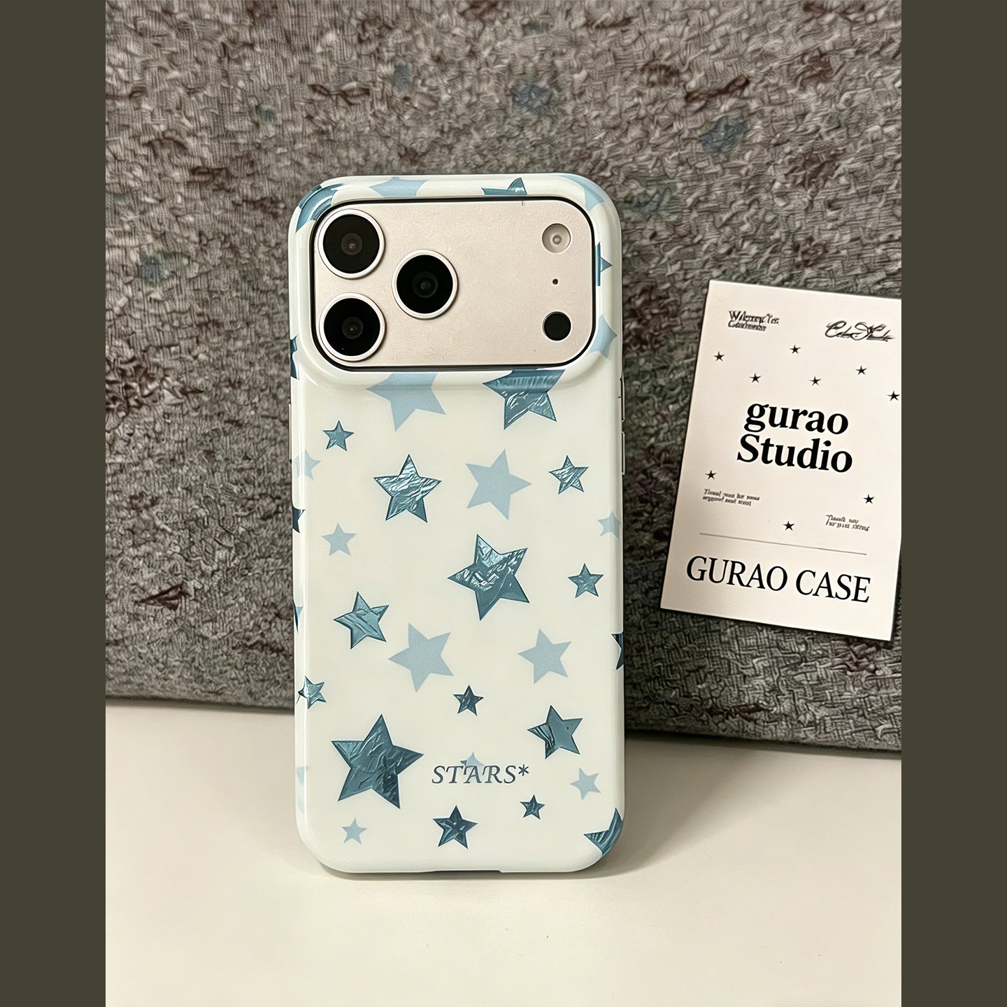 Foil Shiny Blue Star Print White iPhone Case